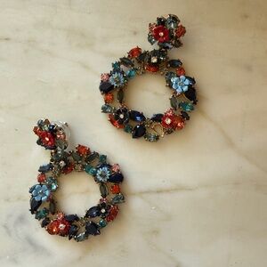 J Crew Multicolor Crystal Floral Earrings - Women Jewelry